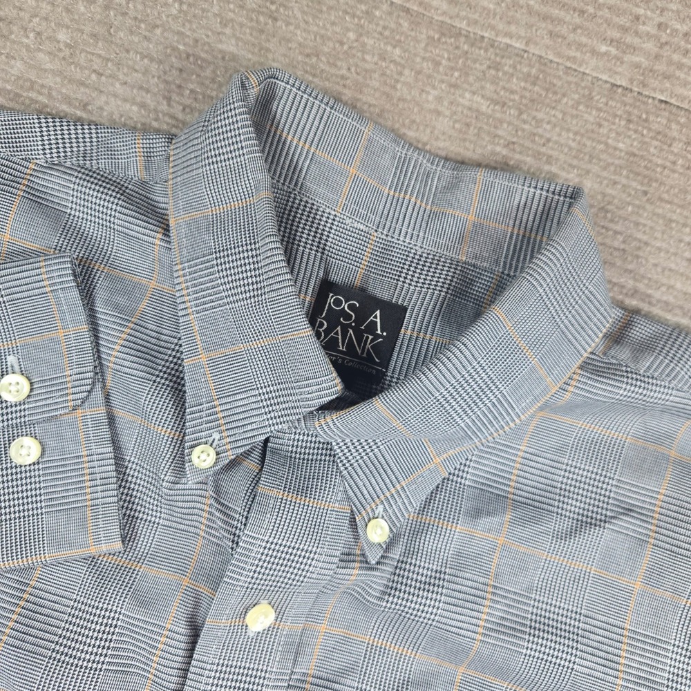 Jos. A. Bank Mens XL Gray Orange Plaid Long Sleeve Button Down Shirt
